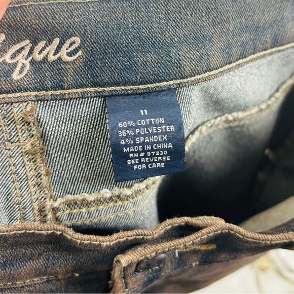 NWOT Younique Rivet Suede Y2K Flare Jeans Blue Brown 11 28 - Picture 4 of 4